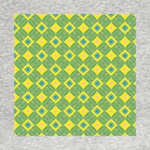 Abstract green waves, rectangles on yellow by Uniquepixx